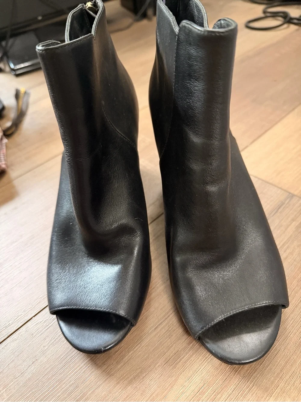 Tory Burch Black Peep-Toe Embroidered Block Heel Ankle Boots